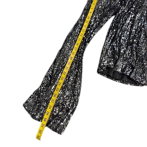 Anthropologie Maeve Sequin Halter Jumpsuit Black & Silver Wide Leg, Size 8, NWT - Picture 6 of 13